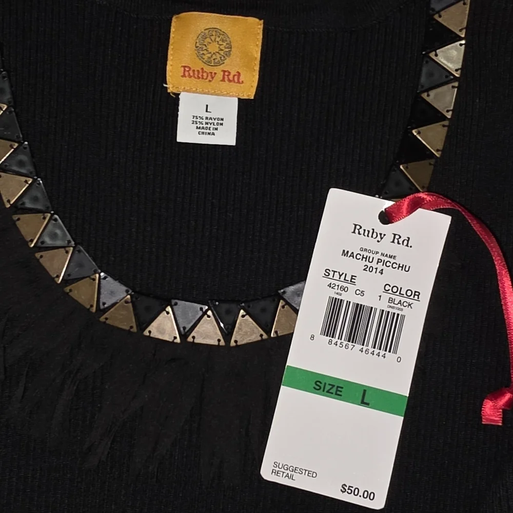 Ruby Rd Beaded & Fringe Neckline Tanktop - Picture 7 of 10
